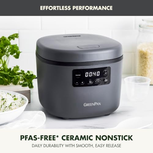GreenPan Advanced Rice Cooker, 4-Cups Uncooked/8-Cups Cooked, Graphite