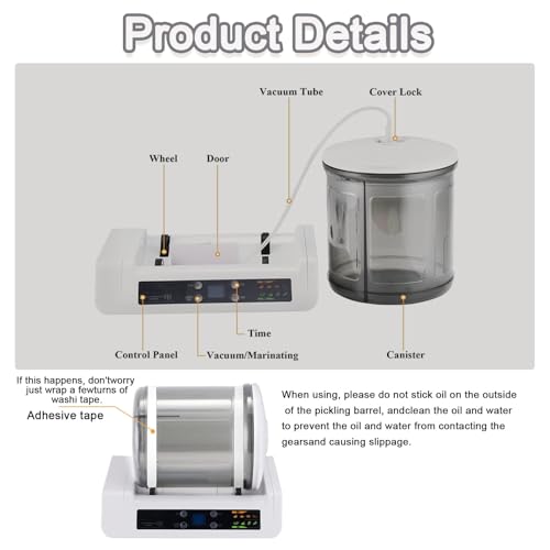 pedenencelia Meat Tumbler Marinator,Electric Commercial Vacuum Tumbler Marinating Machine Hamburger Pickling Machine,Time Adjustable,Led Display,with 20 Disposable Gloves