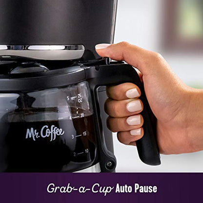 Mr. Coffee Programmable Coffee Maker 5 Cups with Auto Pause Glass Carafe Compact Design Black