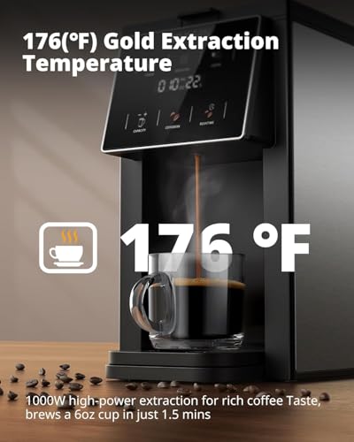 AIRMSEN Grind & Brew Coffee Maker with Built-in Grinder (2026 Model) - Single-Serve, Compatible with K-Cup Pods & Ground, 1000W Fast 6-14oz Brewer, Descaling Alert, Touchscreen & 50oz Removable Tank