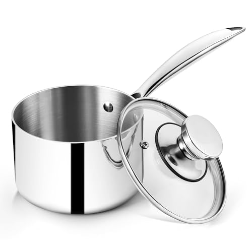 P&P CHEF 3 Quarts Tri-Ply Stockpot and Saucepan, Stainless Steel Sauce Pan with Lid, Cooking Induction Pot, Kitchen Cookware for All Stoves, Non-Toxic, Sturdy & Dishwasher Safe, 1 Piece