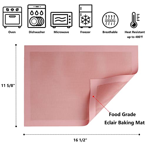 AMYONE Perforated Baking Mats, 2 PCS Pink Eclair Silicone Mat for Half Sheet, Non-Stick Reusable Oven Liners for Making Bread/Pizza/Pastry/Cookie 11 5/8" x 16 1/2", Sakura Pink