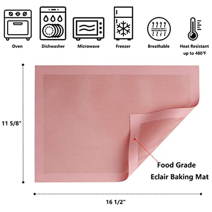 AMYONE Perforated Baking Mats, 2 PCS Pink Eclair Silicone Mat for Half Sheet, Non-Stick Reusable Oven Liners for Making Bread/Pizza/Pastry/Cookie 11 5/8" x 16 1/2", Sakura Pink