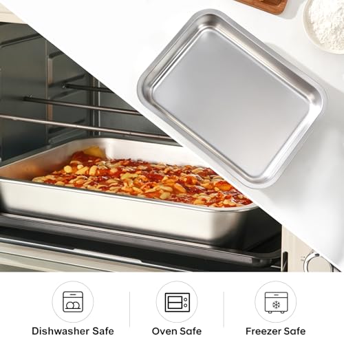 Lasagna Pan with Lid, 10.4x14x2.7 Inch Large Stainless Steel Nonstick Lasagna Baking Roasting Dishes Pan for Oven(M, 1 Pack)