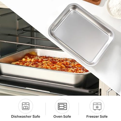 Lasagna Pan with Lid, 10.4x14x2.7 Inch Large Stainless Steel Nonstick Lasagna Baking Roasting Dishes Pan for Oven(M, 1 Pack)