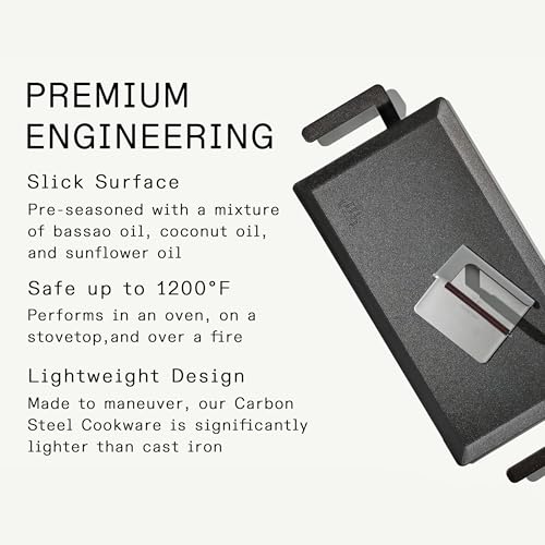 Made In Cookware - Carbon Steel Griddle + Grill Press - Professional Cookware - Crafted in Sweden - Induction Compatible