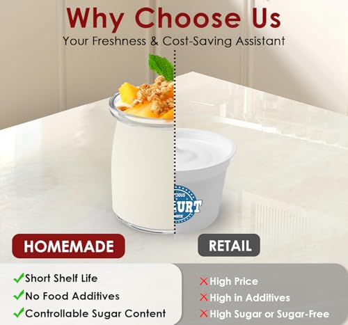 Suteck Yogurt Maker - Stainless Steel Yogurt Makers with Adjustable Time & Temp Control，Automatic Shut-Off & Constant Temper for Homemade Greek, Probiotic Yogurt, BPA-Free 8 Glass Jars (48 oz)