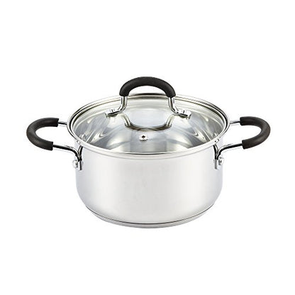 Cook N Home Professional Stainless Steel Stock Pot with Lid, Soup Pot with Stay-Cool Handles, Cooking Pot for Pasta, Spaghetti, Compatible with Most Stovetops, Dishwasher Safe, 3-Quart