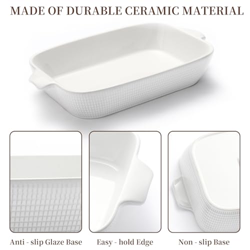 Fakafa Ceramic Casserole Dishes Set of 3, Stoneware Baking Pans for Oven, Rectangular Lasagna Dish & Bakeware Set, Pink (14.7’’/12.4’’/10.3’’)