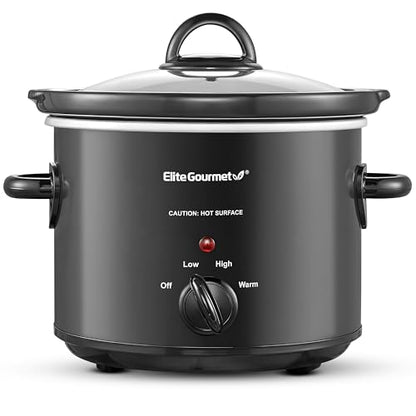 Elite Gourmet MST-350B Electric Slow Cooker, Adjustable Temp, Entrees, Sauces, Stews & Dips, Dishwasher Safe Glass Lid & Crock (3 Quart, Black)