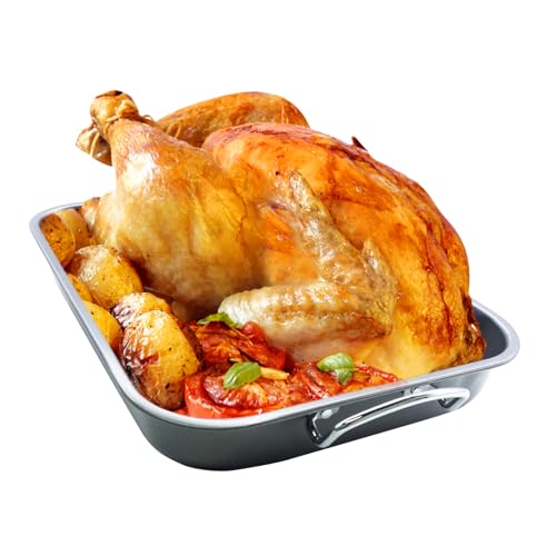 Turkey Roaster Pan - 16x13” Large Roasting Pan with Rack - Non-Stick Ceramic Coated - PTFE & PFOA Free - Oven & Stovetop Safe - Perfect for Juicy Holiday Turkeys