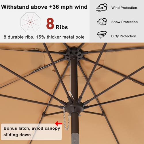 ABCCANOPY 10ft Scalloped Patio Umbrella, Outdoor Table Umbrella with Tilt and Crank, Fiberglass Ribs Deck Umbrella for Patio, Pool, Garden, Picnic (Khaki)