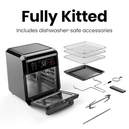 CHEFMAN ExacTemp™ 12 Quart 5-in-1 Air Fryer with Integrated Smart Cooking Thermometer, 28 Touchscreen Presets, Rotisserie, Dehydrator, Bake, XL Convection Oven with Auto Shutoff, Black