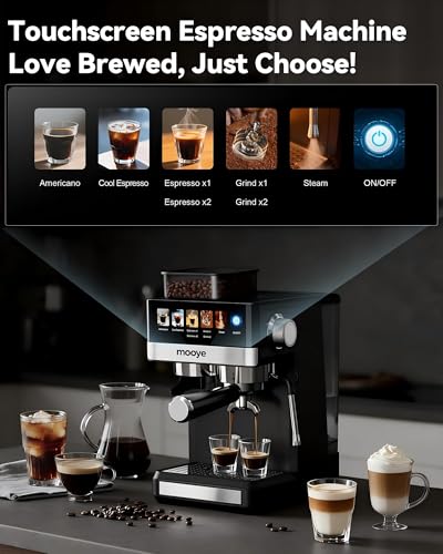 Mooye Espresso Machine with Grinder, 20 Bar Coffee Maker with Milk Frother