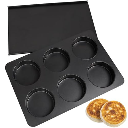 Elesinsoz 6 Cup Straight Side Jumbo English Muffin Cupcake Pan with Lid, Nonstick Hamburger Burger Bun Mold Muffin Pan for Baking Egg Sandwich Frittata Cinnamon Roll Focaccia Quiche Pancake