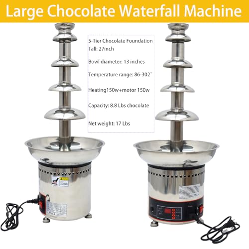 PreAsion Chocolate Fountain 110V Electric 5-Tiers Digital Chocolate Fountain Melting Machine Heating Fondue Fountain,4kg of chocolate