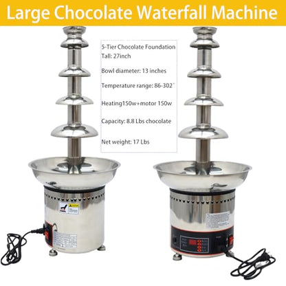 PreAsion Chocolate Fountain 110V Electric 5-Tiers Digital Chocolate Fountain Melting Machine Heating Fondue Fountain,4kg of chocolate