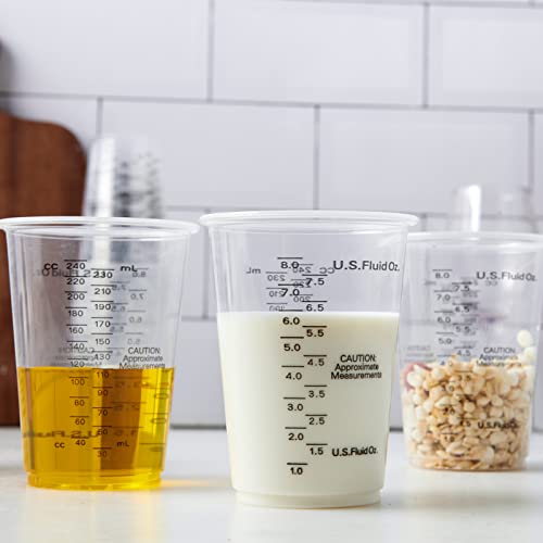 100 PACK Plastic Measuring Cups, 10 oz Disposable Mixing Cups with 100 Wooden Mixing Sticks, Can Be Used for Epoxy Resin, Liquid Measuring, Paint, Cooking and Baking