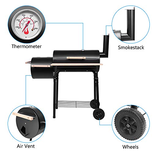 Karl home Charcoal Grill Offset Smoker, Charcoal Barbecue Grills with Spacious Cooking Area, Barrel BBQ Grill and Smokers Combo for Outdoor Balcony Picnics Party Camping