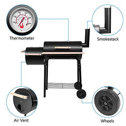 Karl home Charcoal Grill Offset Smoker, Charcoal Barbecue Grills with Spacious Cooking Area, Barrel BBQ Grill and Smokers Combo for Outdoor Balcony Picnics Party Camping