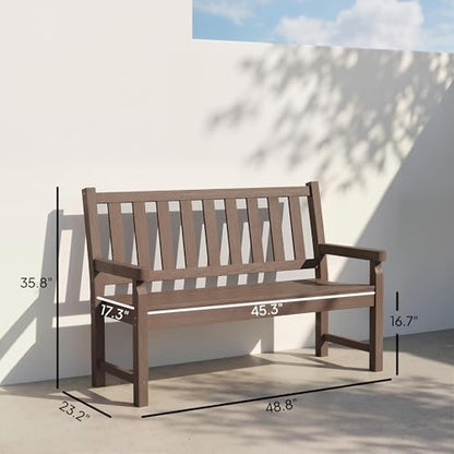 Outsunny Outdoor Bench, 49" All-Weather HDPE Garden Bench, 2-Person Patio Loveseat with 528 lbs Capacity, Curved Seat for Backyard, Park, Porch, Lawn, Park, Brown