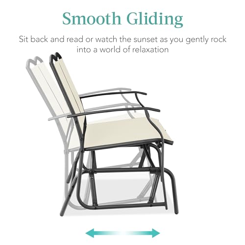 Best Choice Products 2-Person Outdoor Patio Swing Glider Steel Bench Loveseat Rocker for Deck, Porch w/Textilene Fabric, Steel Frame - Ivory/Gray