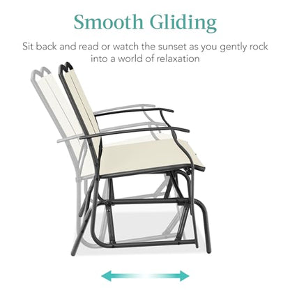Best Choice Products 2-Person Outdoor Patio Swing Glider Steel Bench Loveseat Rocker for Deck, Porch w/Textilene Fabric, Steel Frame - Ivory/Gray