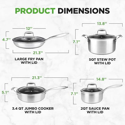 NutriChef 8-Piece Triply Cookware Set Stainless Steel - Triply Kitchenware Pots & Pans Set Kitchen Cookware, Non-Stick Coating - Sauce Pot, Stew Pot, Cooking Pot, Frying Pan, Lids - NC3PLY8Z