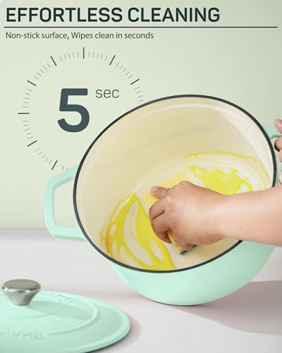 Ciwete 6 QT Dutch Oven Pot with Lid, Enameled Cast Iron Dutch Oven for Bread Making, Braiser, Cooking, Dual Handles, Oven Safe up to 500° F or on Stovetop, Gifts for Family - Mint Green