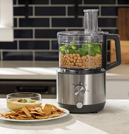 GE Food Processor, Large 12-Cup Vegetable Chopper for Shredding, Mincing, Dicing & Kneading Dough, 9 Stainless Steel Accessories, 550W Motor, 3 Speed, Dishwasher Safe