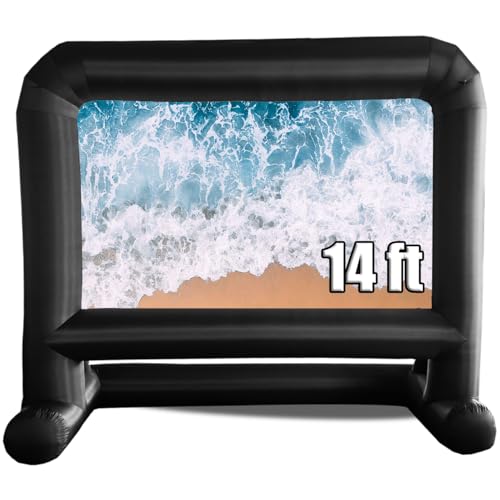 HuaKastro 14 FT Inflatable Projector Screen – One-Piece Design, Easy Setup Blow-Up Movie Screen with Quiet Fan, Ideal for Outdoor & Indoor Movie Nights, Backyard Events, and Parties (Stable Base)