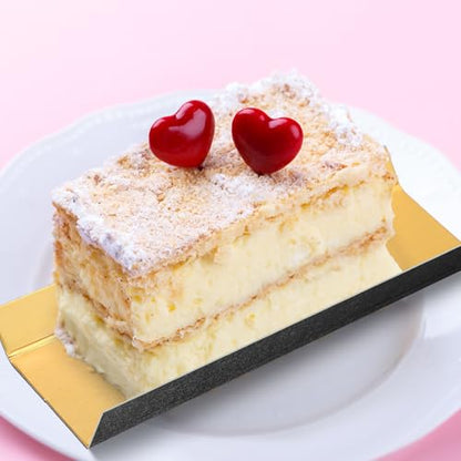 MotiMind 200 Pcs Mini Rectangular Foldable Paper Cardboard Cake Board Plates Bulk Mini Mousse Cake Bases Cardboards for Dessert Pastry Display Trays (Gold,Black)