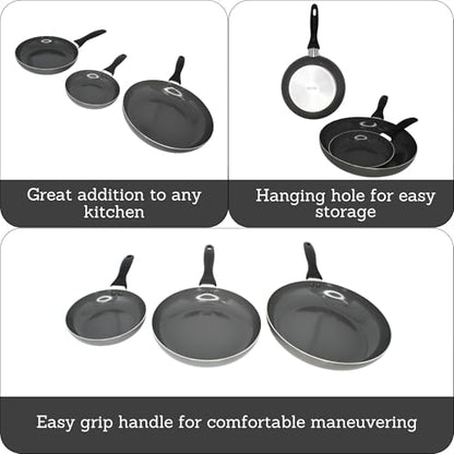 IMUSA Ceramic Nonstick Frying Pan Set, 3-Piece – 7”, 9” & 11” Gray Aluminum Skillets with Cool-Touch Handles – Ideal for Sautéing, Stir-Frying & Searing– Healthy Non-Stick Cookware for Home Kitchen