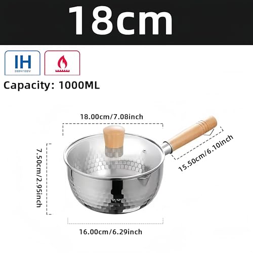 2 Quart Sauce Pan with Lid, Stainless Steel Saucepan with Dual Pour Spouts, Small Sauce Pot with Cool-Touch Wood Handle