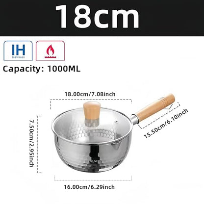 2 Quart Sauce Pan with Lid, Stainless Steel Saucepan with Dual Pour Spouts, Small Sauce Pot with Cool-Touch Wood Handle