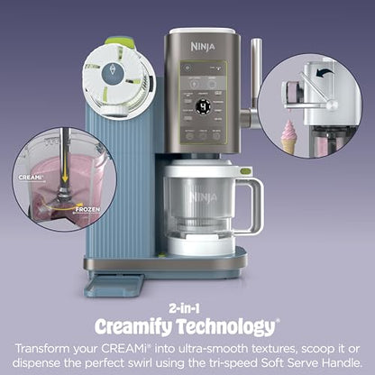 Ninja CREAMi Scoop & Swirl Ice Cream Maker, Soft Serve Desserts, Sorbet, Milkshakes, Frozen Yogurt and More, 13-in-1 Programs, Includes Handle and Two 16 oz 2-in-1 Pints, Blue, NC701ND