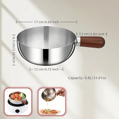 800ml/27oz Wood Handle Saucepan - 316 Stainless Steel, Multi-Use Induction Compatible Pan for Milk, Soup, Oatmeal, Camping & Small Kitchen