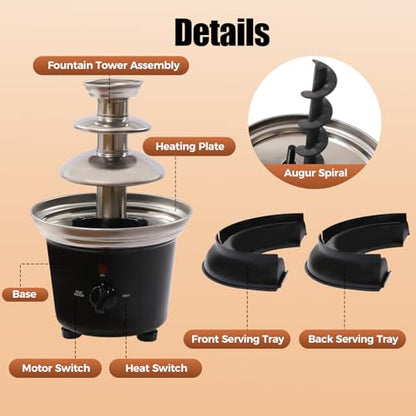 Chocolate Fondue Fountain, 3-Tier 1 lb Capacity Electric Chocolate Fondue Fountain Machine Stainless Steel Cheese Melting Heating Machine with Fruit Plate for Birthday Party Wedding Celebration