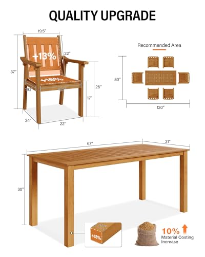 YEFU Outdoor Dining Set for 10, All-Weather HIPS, Aluminum Frame, Teak