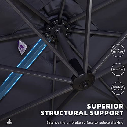 PURPLE LEAF 9' X 11.5' Patio Umbrella Outdoor Cantilever Rectangle Umbrella Aluminum Offset Umbrella with 360-degree Rotation for Garden Deck Pool Patio, Grey