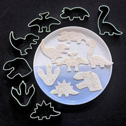 LUBTOSMN New 7 Piece Dinosaur Cookie Cutters Set with Silicone Protective Rim, Dishwasher Safe Stainless Steel Cookie Cutters for Cookies, Fondant, Sandwiches, Biscuits, Pancakes and Pastries