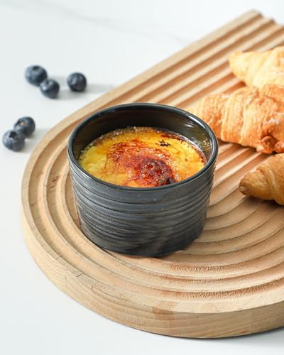 Hasense Ramekins 8 oz Oven Safe for Creme Brulee, Ceramic Souffle Dish Oven Safe Set of 6,Porcelain Dipping Sauce Bowls for Pudding, Creme Brulee, Souffle, Serving Dip, Custard, Ice Cream, Grey