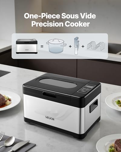 VEVOR Sous Vide Cooker, 800W Sous-Vide Machine, Suveed Cooking Machine with LED Digital Display, Glass Lid, Precise Temperature & Timer Control, for Family & Friends, All-in-One Sous Vide Pot