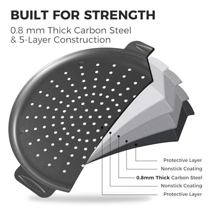 HONGBAKE 2 Pack Pizza Pan 14 Inch with Holes, Rust-Free Nonstick Pizza Pan for Oven, 0.8mm Carbon Steel Perforated Pizza Tray with Wider Handles, Round Baking Sheet for Frozen & Homemade Pizza, Grey