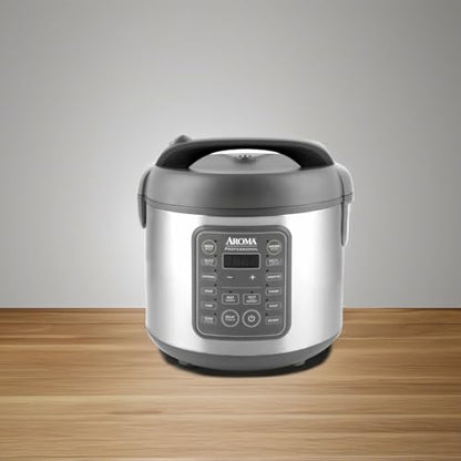 AROMA Professional Digital Rice Cooker, 10-Cup (Uncooked) / 20-Cup (Cooked), Multicooker, Slow Cooker, Steamer, Oatmeal Cooker, Egg Cooker, STS, 5 Qt, Gray, ARC-5200SG