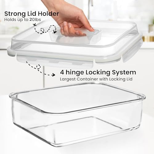 4800 ML / 163 oz / 21 Cup LARGE Glass Food Storage Container with Airtight Locking Lid. Ideal Storing food, Vegetables, Fruits. Baking Casserole, Lasagna, Roasting Turkey, Chicken BPA Free Oven Safe