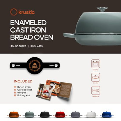 Enameled Cast Iron Dutch Oven for Sourdough Bread Baking | 6 Quart Round Pot with Lid | 10 Inch Ceramic Enamel Thick Coated Cookware with Non Stick Silicone Baking Mat for Cooking | 6 Qt | Sea Salt