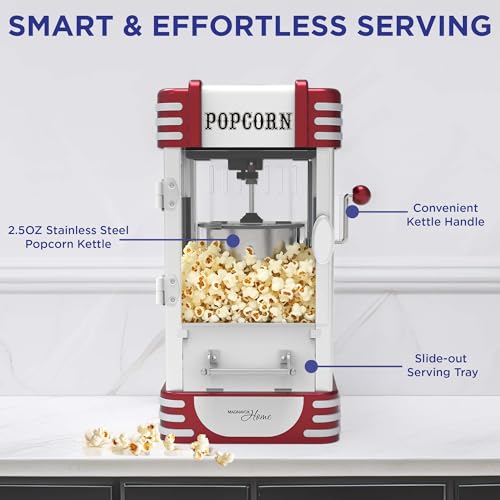 MAGNAVOX HOME, Popcorn Maker Machine Movie Theater/Cinema Style Popper with 2-Sided Serving Scoop. 2.5 Ounce, Red