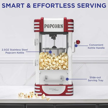 MAGNAVOX HOME, Popcorn Maker Machine Movie Theater/Cinema Style Popper with 2-Sided Serving Scoop. 2.5 Ounce, Red
