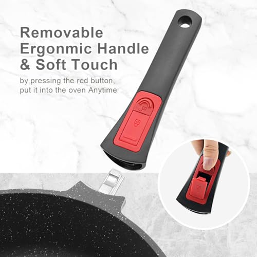 AIKENBBKK 12 Inch Frying Pans Nonstick with Lid, 5 Qt Large Deep Frying Pan Skillet with Cover, Non Stick Cooking Sauté Pan Compatible with All Stovetops, Detachable Handle, Oven Safe, PFOA PFOS Free